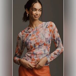 Anthropologie Long-Sleeve Crossover Mesh Top Size XS